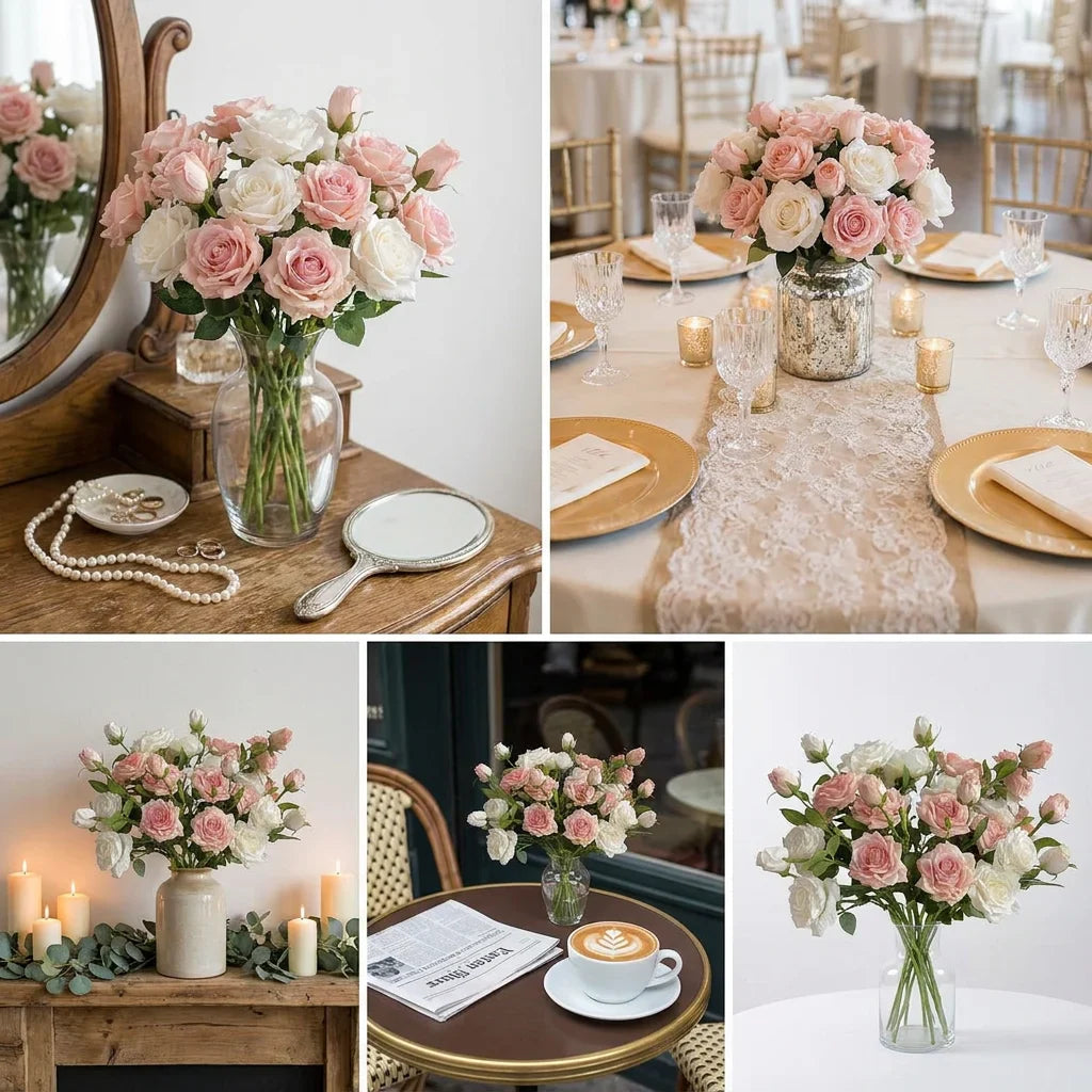 Wholesale Pink And White Rose - Artificial Flower Source Factory FauxFlowerHub